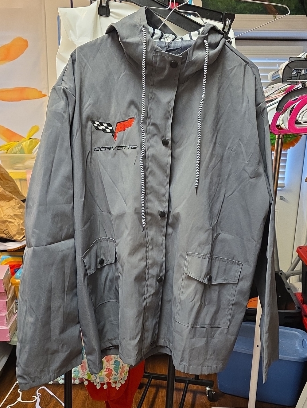 Corvette Men's Gray Hooded Raincoat